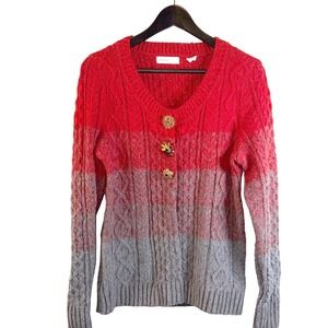Sleeping on Snow Anthropologie Red Grey Ombre Cable Knit Cardigan Sweater M